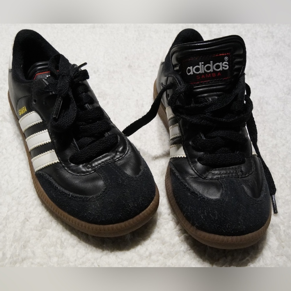 adidas Kids Samba Black with White Stripes and Gum Sole